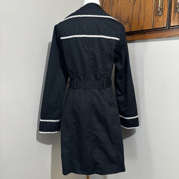 Merona Black and White Trench Coat Notched Lapels Waist Tie Size Small - Picture 5 of 11